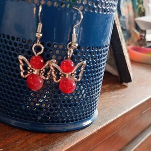 Chic Red Gemstone Butterfly Earrings